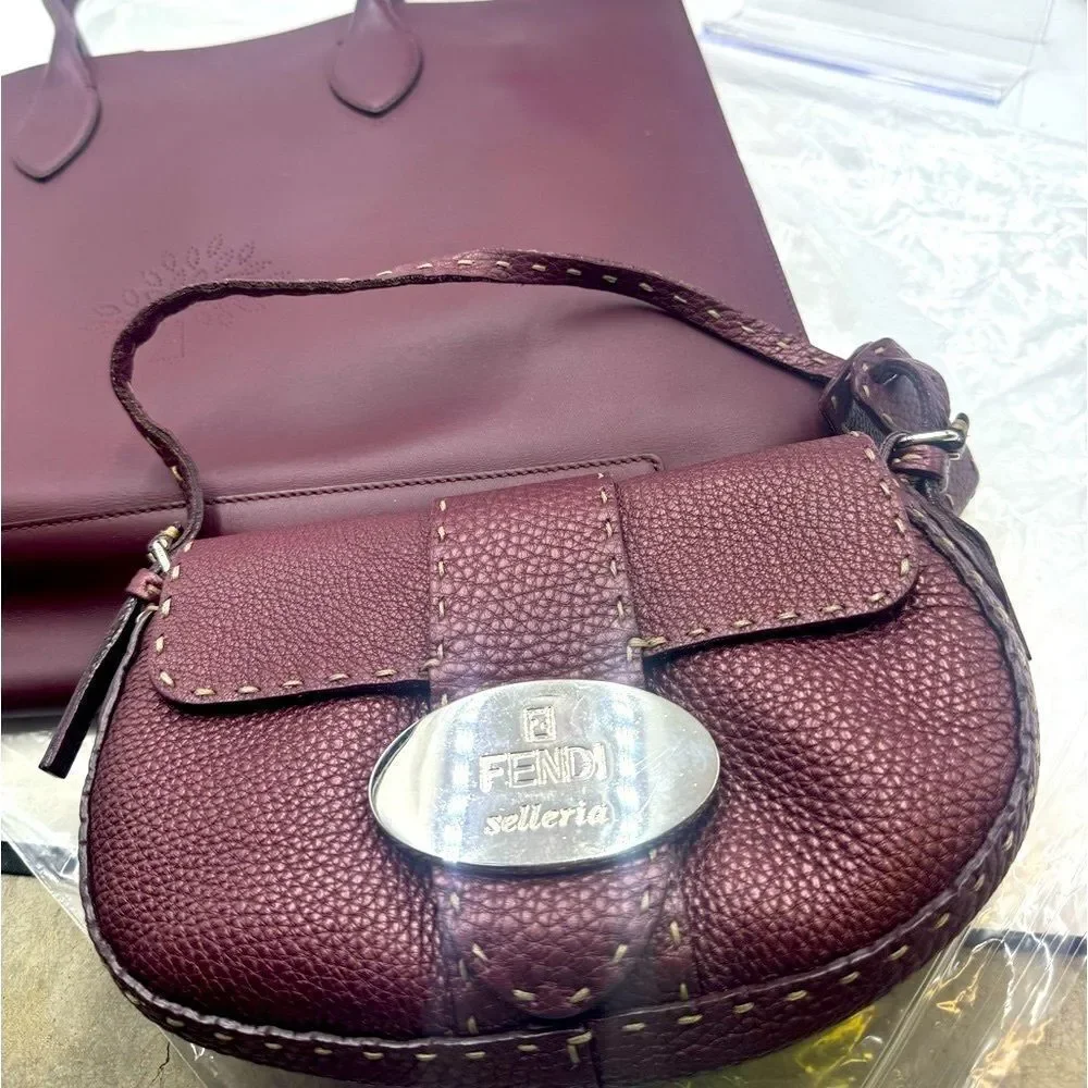 Auth Fendi Plum Selleria Leather Baguette Shoulder Bag Preloved Purse Excellent